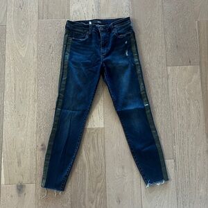 Women's Blue Jeans with Green Stripe